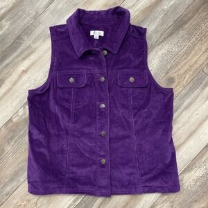 Denim & Co Purple Corduroy Vest‎ Women's Medium Casual Holiday Western